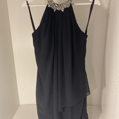 Black cocktail dress with jewel collar