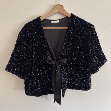 Top Camicetta con Paillettes Nero/Blu Scuro