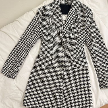 Zara Houndstooth Blazer Dress, Size S, Lace-Up 