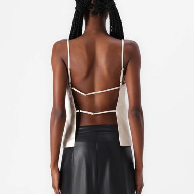 Top satin beige dos nu
