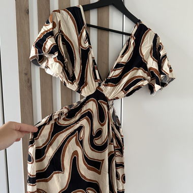 Long Dress in Cream/Brown/Black
