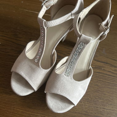 Beige High Heels with Rhinestones