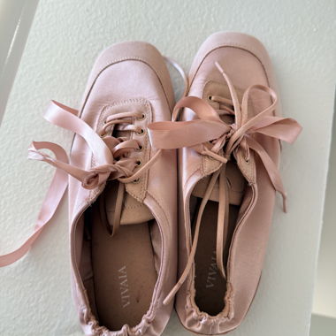 Pink Satin Lace-Up Flats