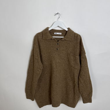 Zara Brown Knit Polo Sweater