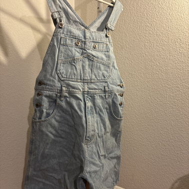 Light blue denim overall shorts