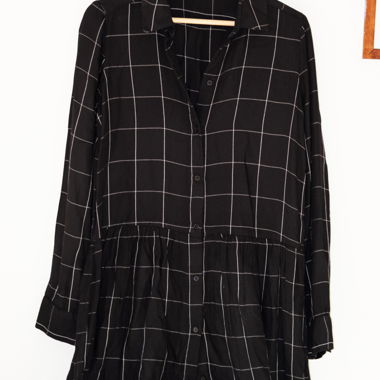 Vestito camicia nero a quadri Promod