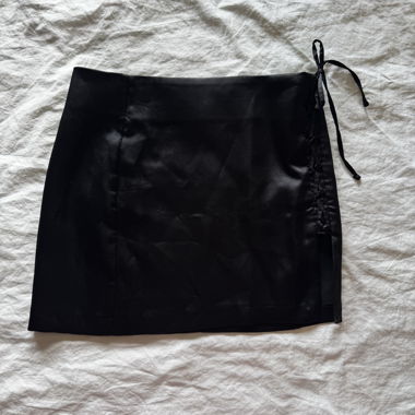 Black satin mini skirt