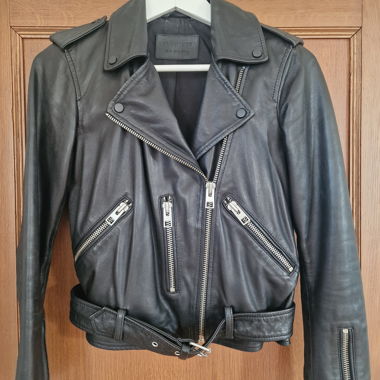 AllSaints Leder-Bikerjacke mit Zippern, Gr. 34
