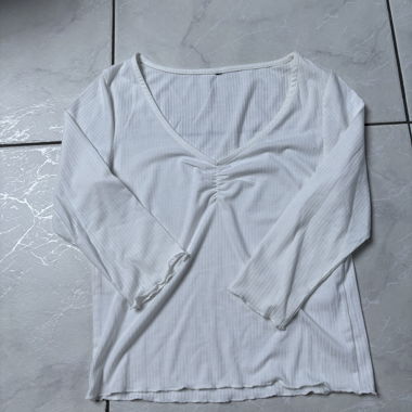 White Ribbed V-Neck Top
