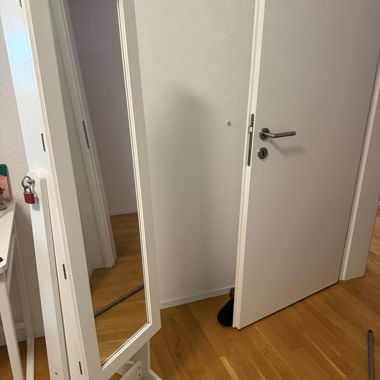 Jewelry cabinet with standing mirror, white
