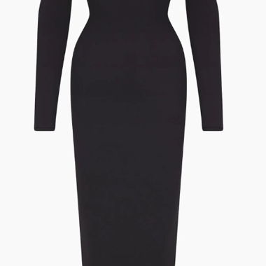 Abito maxi nero Skims a maniche lunghe