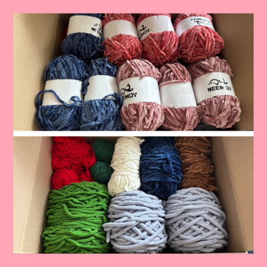 Pack of chenille yarn balls for knitting or crocheting