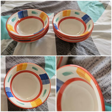 Set de 6 tasses, sous tasses, bols, assiettes