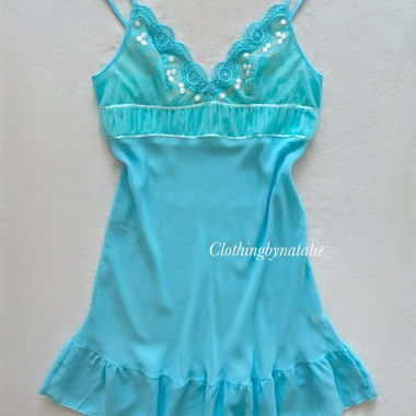 Blaues Chiffon Slip Dress Grösse S