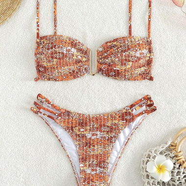 Bikini deux pièces orange à fleurs