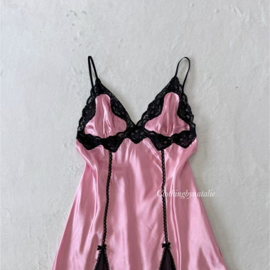 La Senza Black Pink Satin Slip Dress (S)