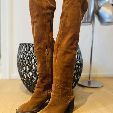 Brown over-the-knee boots in suede look