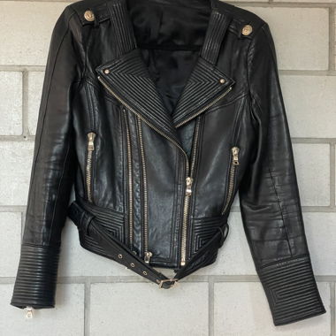 Giacca biker in pelle nera