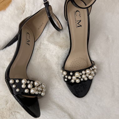 Black High Heels with Pearls