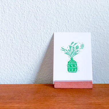 Lino print "Vase" - Picking flowers in the summer
