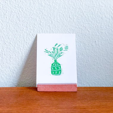 Lino print "Vase" - Picking flowers in the summer