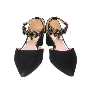 Schwarze Samt-Pumps mit Schnalle