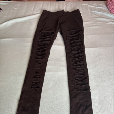 Legging noir déchirure en dentelle transparente 