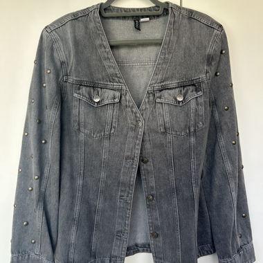 Veste en jean grise avec rivets M