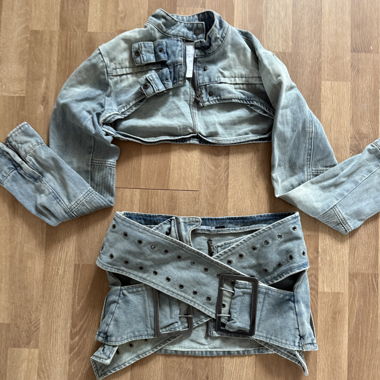 Jaded London cropped denim jacket and skirt