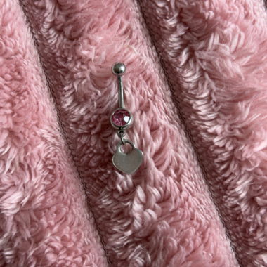 Belly piercing pink stone silver heart charm