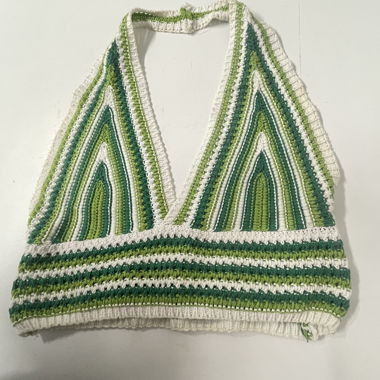 Top en tricot vert-blanc