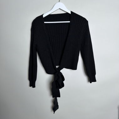 Gilet Croisé Noir à Côtes