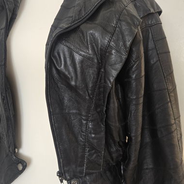 Veste en cuir vintage noire des années 80