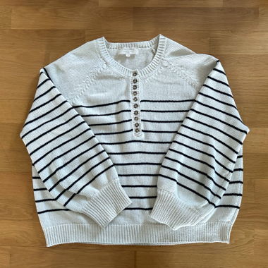 Sézane Léontine Pullover Ecru Marineblau Grösse L