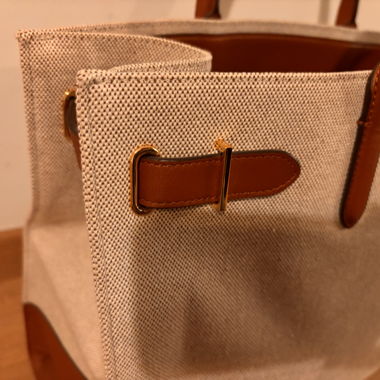 Großer Shopper aus Canvas und cognacfarbenem Leder