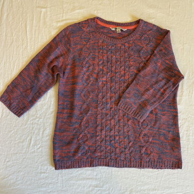 maglione lavorato a maglia rosa e blu maniche corte