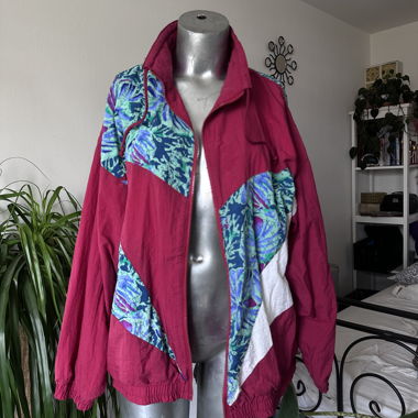 Red Vintage Windbreaker Jacket with Pattern