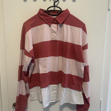 Gestreiftes Langarm-Rugbyshirt rot/rosa
