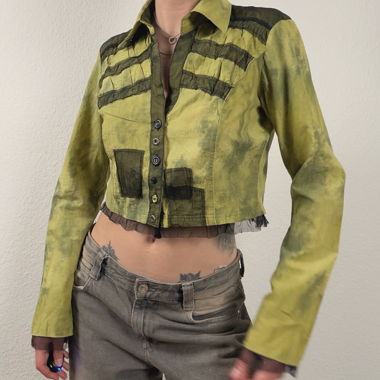 Camicia corta verde vintage con bottoni