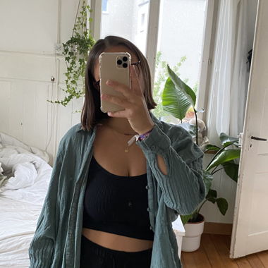 green linen blouse