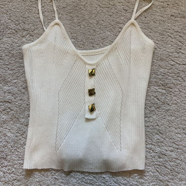 Top cami lavorato a maglia color crema