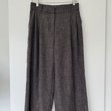 Wide-legs brown-gray fabric trousers