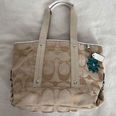 beige & creme coach shoulder bag