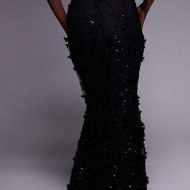Black Sequin Evening Dress