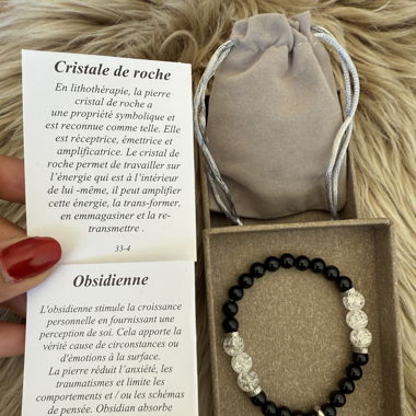 Bracelet Cristale de roche et obsidienne