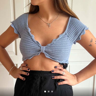 blue knit top