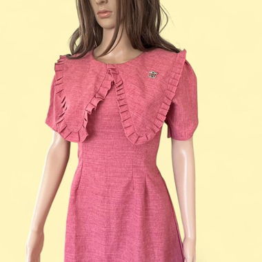 Brandneues Trendiges Pinkes Tweed-Kleid 2025 – Grösse S