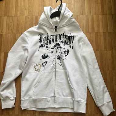 Felpa con cappuccio con zip bianca Lukamachain taglia L
