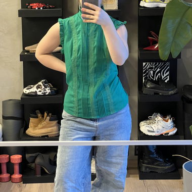 Sleeveless Green Ruffle Top