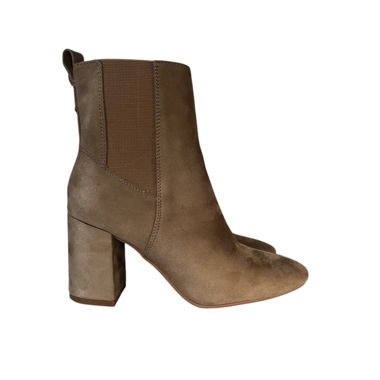Braune Samt Stiefeletten mit Blockabsatz